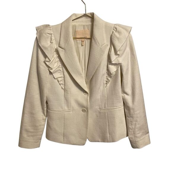 Rebecca Taylor White Ruffle Trim Two Button Blazer Size 6 - Picture 1 of 7